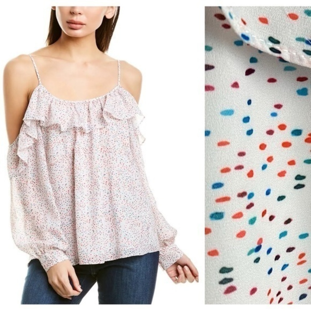 Parker Confetti Dotted Cold Shoulder Ruffle Blouse Small